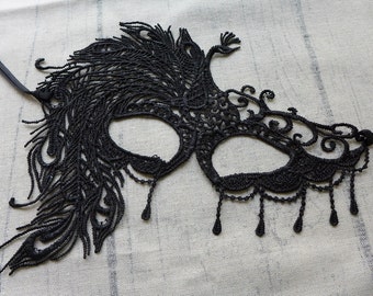 Black Carnival Mysterious Masquerade Lace Mask for Masked ball, Wedding, Halloween or Prom