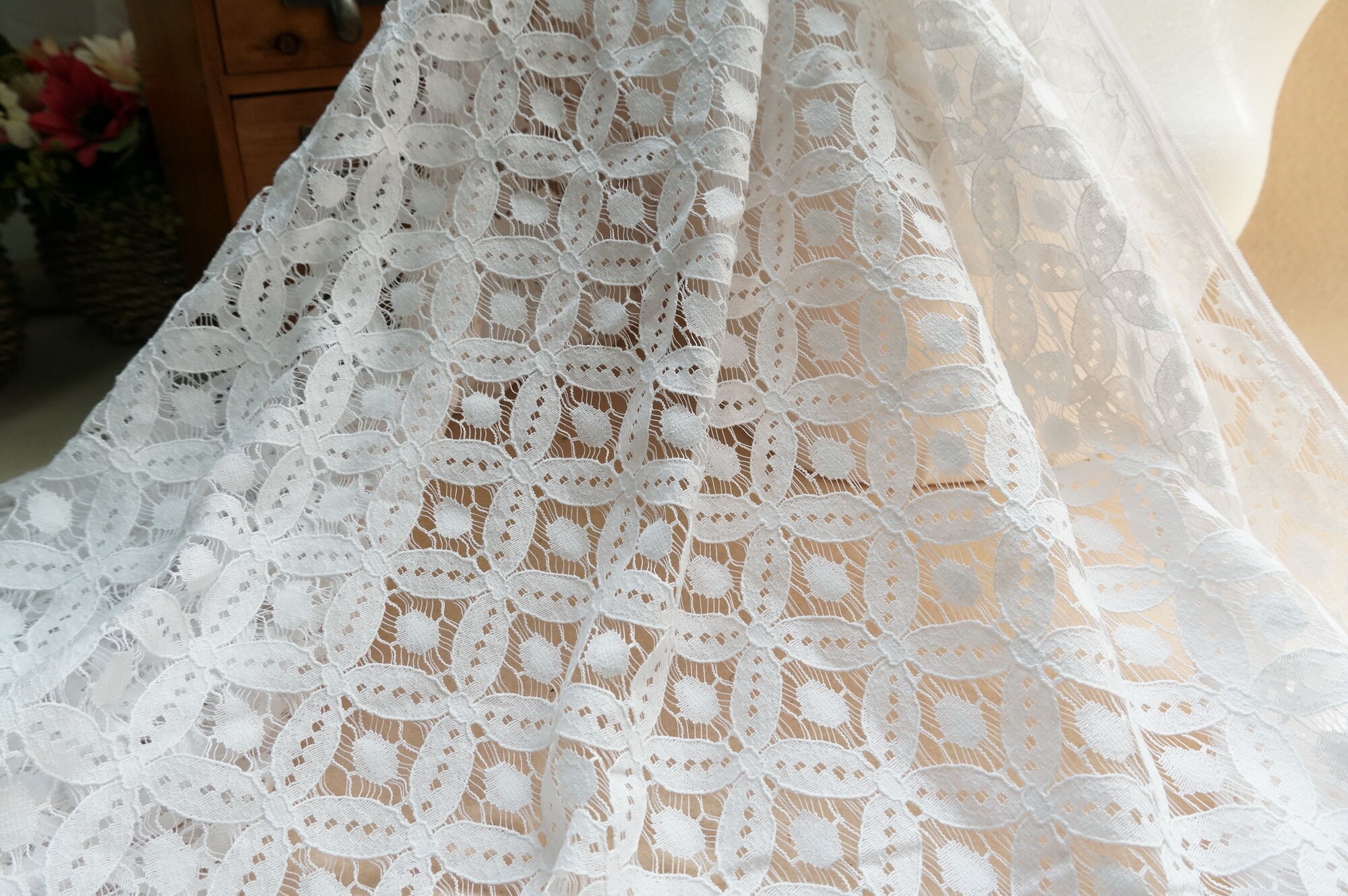 Retro Circle Design Fabric White Dots Fabric for Long Dress | Etsy