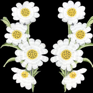 Pretty Daisy Flower Appliqué, Flower Sewing Applique Patch, Embroidery Applique One Pair, Green Leaf & Yellow Flower