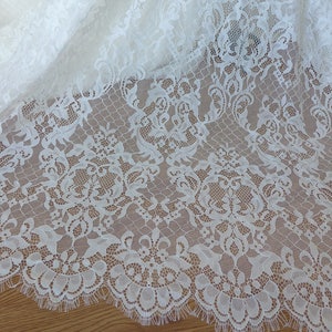 WHITE Chantilly Lace Fabric Beautiful Floral Eyelash Scalloped - Etsy