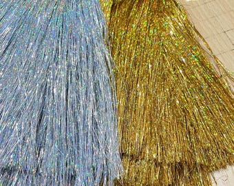Metallic Fringe trim, Holographic Silver / Gold Lurex Tassel Trim for Cocktail Dress, Party Decoration, Dance Costumes, 10 Yards per Roll
