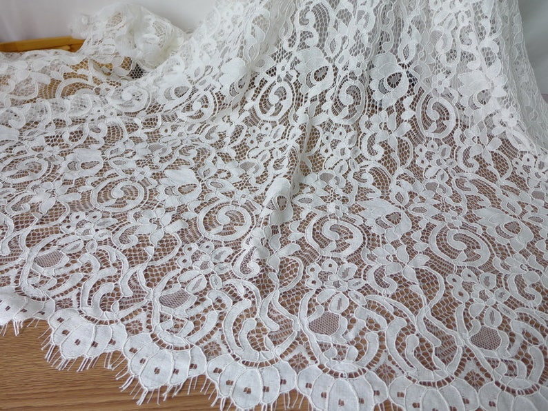 Ivory Chantilly Lace Alencon Style Floral Wedding Fabric | Etsy