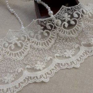 Beige Tulle Lace Trim, Antique Embroidery Lace, Scalloped Lace Fabric