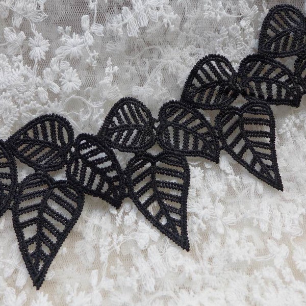 Black Leaf Lace Venice Embroidered Lace Leaves Applique Lace for Garters, Headbands, Lace Sash