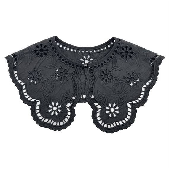 Faux Col En Dentelle Avec Strass Fleur 3D - Applique Pour Customiser Robes, Chemises, Accessoires - Noir - 9