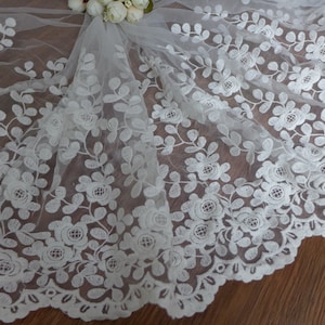 Off White floral lace cotton lace trim 13.4&quot; wide tulle lace 2 yards