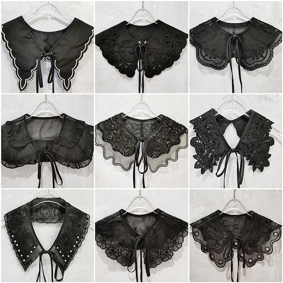Black Lace Collar, Embroidery Collar, Peter Pan style, Sewn On Dressmaking, Detachable Collar Blouse / Sweater