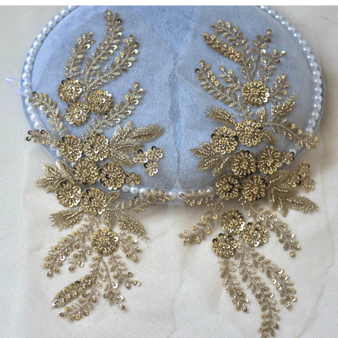 Gold Lace Applique Beaded Flower Appliques Bridal Lace Etsy