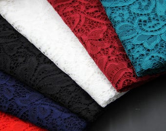 12 Color - Stretch Fabric, 59" wide Elastic Floral Lace, Evening Dress Lace Fabric