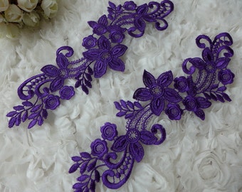 Purple Bridal Floral Applique Pair for Weddings, Bridal accessory, Applique or Jewelry Design