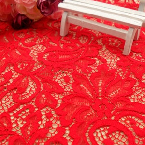 Green Stretch Fabric, 59" wide Elastic Lace Fabric, Evening Dress Lace Fabric #6 Red