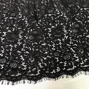 Classic Black Eyelash Lace Fabric With Cording for Black - Etsy