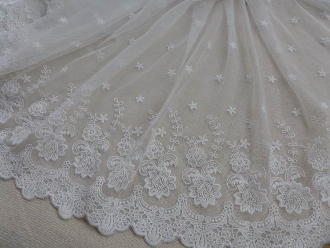 Off White Lace Fabric Trim, Floral Tulle Lace Fabric, Wedding Dress
