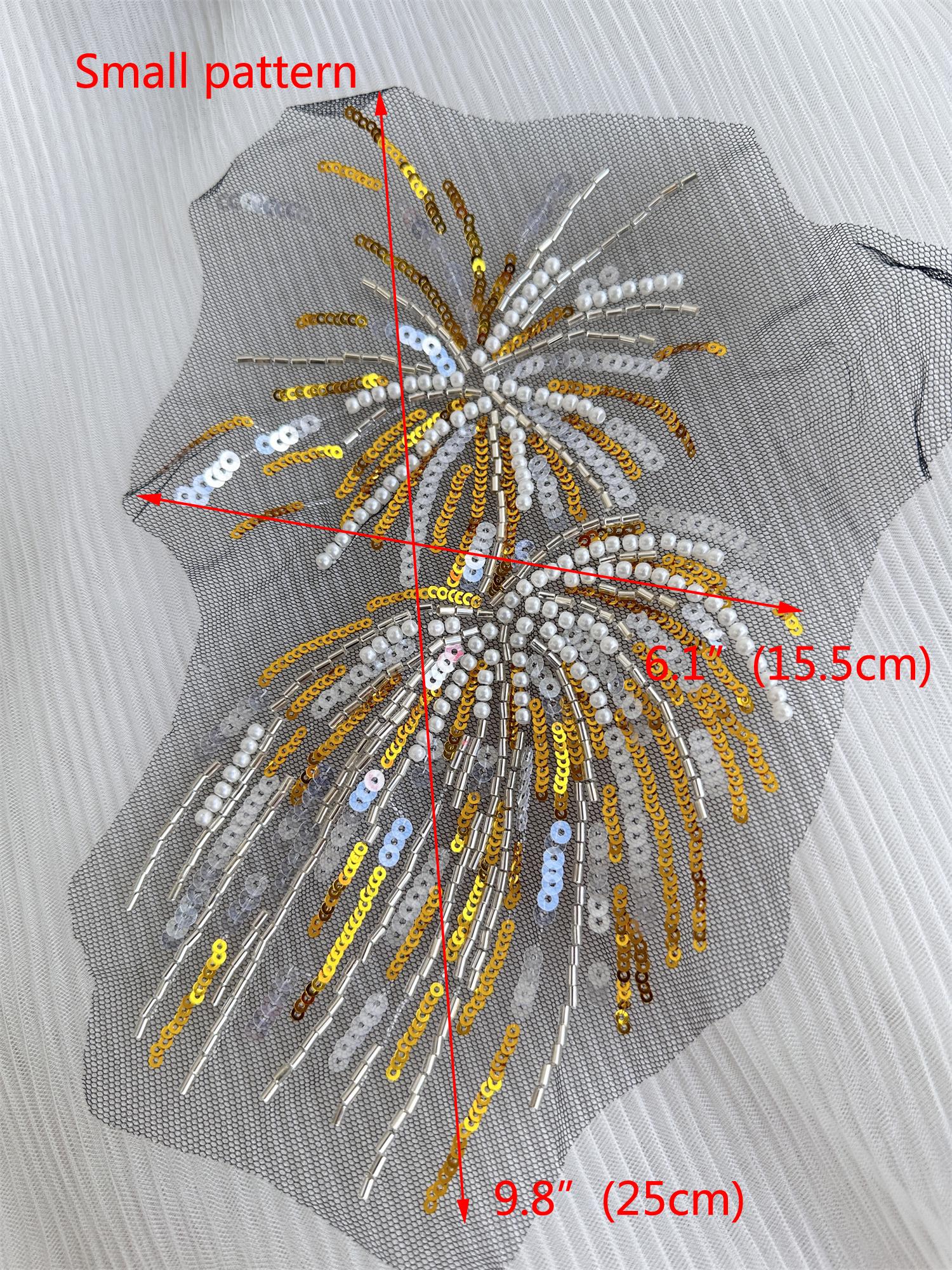 Beaded Applique, Gold With Clear Sequin Firework Patch Applique ...