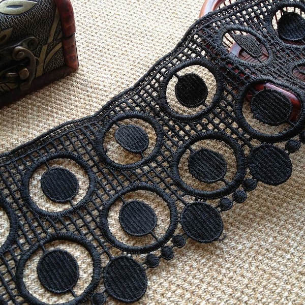 Elegancka koronka w kształcie koła, wykończenie z czarnej koronki w stylu vintage, sukienka z czarnej koronki, szerokość 13 cm, 1 jard