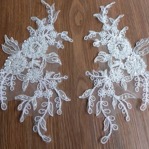 Ivory Beaded Lace Applique for Bridal Dress, Veils, Headpiece, Wedding Accessories