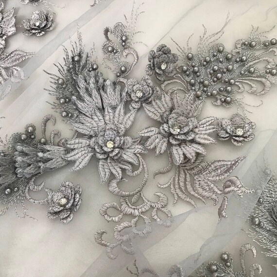 Perles épais dentelle Applique tissus épais Perles avec strass en gris pour le Costume de mariée Robes de mariée, appliqués, design a7f027 Perles épais dentelle Applique tissus épais Perles avec strass en gris pour le Costume de mariée Robes de mariée, appliqués, design a7f027