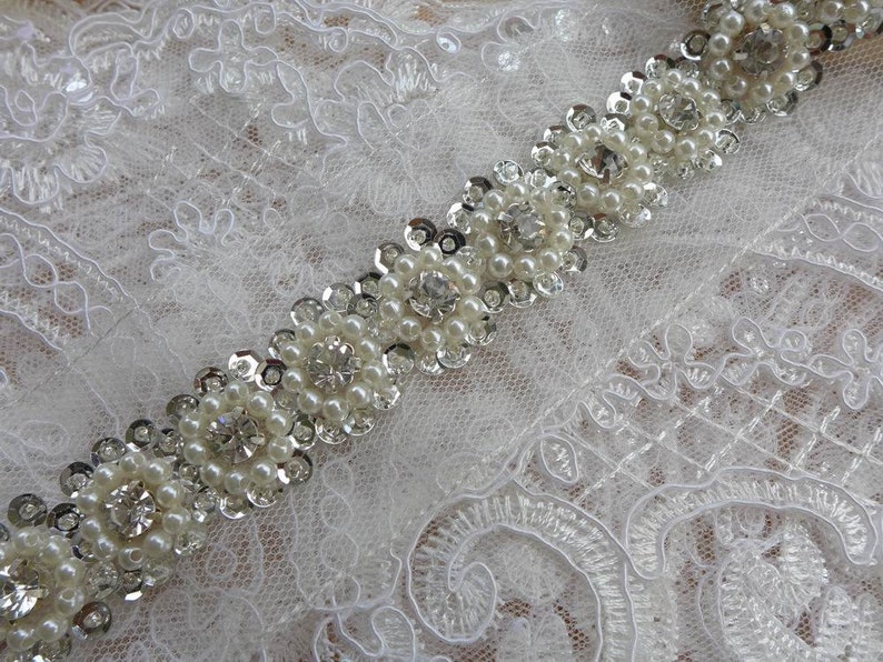 NEW - Ivory Blossom Sequin and Bead Trim main image 0