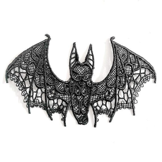 Black / Off White Lace Bat Guipure Embroidered Lace Applique for Halloween Decoration, Wall Accent, Cosplay Costume Sewing Supplies