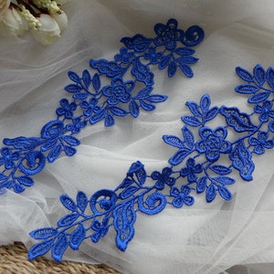 Royal blue Flower Applique Lace for Wedding dress, Lace Garter, Headpiece, Jewelry Design image 2