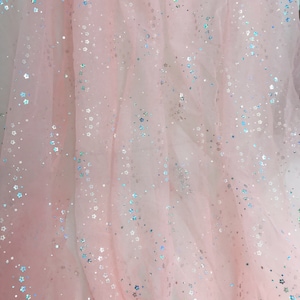 Coral Pink Tulle Nylon Fabric Colorful Flower Glitter Fabric for Prom Dress, Tutu Girls Dress, Wedding Bridal Gown Fabric