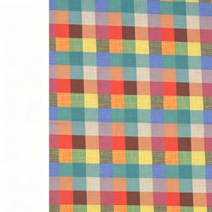 Peut inclure: Un tissu multicolore avec un motif à carreaux. Les carrés sont de différentes couleurs, notamment le rouge, l'orange, le jaune, le vert, le bleu, le violet et le marron. Le tissu a un aspect texturé.