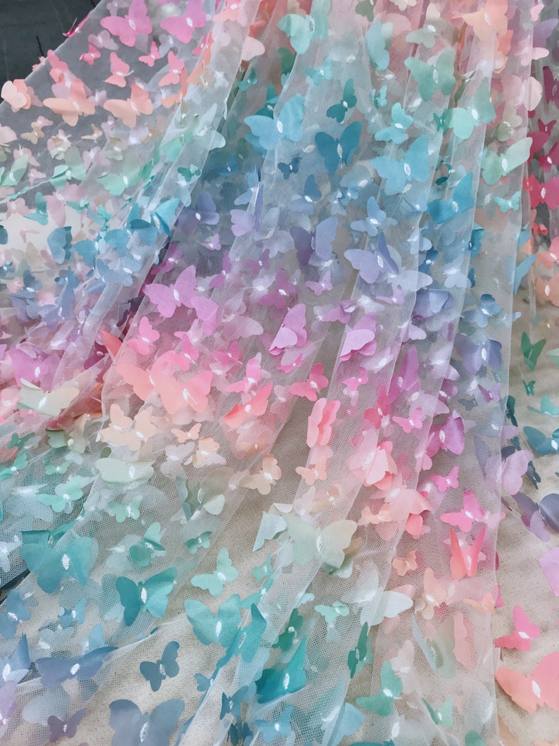 Colorful Butterfly Lace Fabric 3D Butterflies Embroidered on Etsy