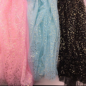 Gold Gilding Printed Stars Mesh Lace Fabric for Tutu Dress, Veils, Gown, Bridal Party Wedding Decoration