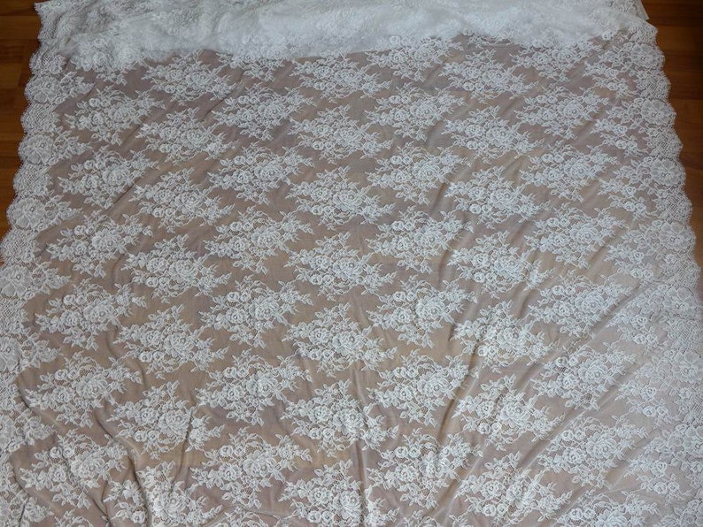 White Chantilly Lace Fabric Beautiful Roses Floral Wedding Fabric Unique Bridal Lace Fabric By The Yard image 4
