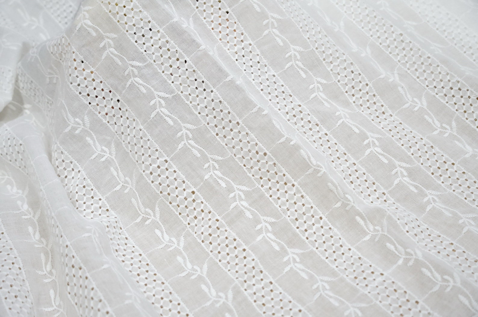 Cotton Fabric off White Leaves Embroidery Fabric Cotton Etsy