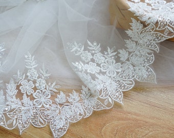 Elegante pizzo perline bianco sporco per abiti da sposa, velo mantiglia, giarrettiere da sposa, abito con corpetto
