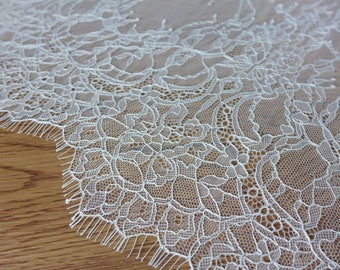 Off White French Chantilly Lace Fabric Elegant Floral Wedding Fabric Soft Bridal Lace Fabric By The Yard