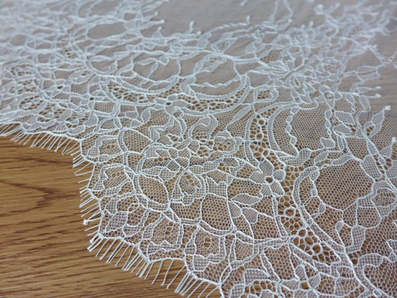 White French Chantilly Lace Fabric Elegant Floral Wedding Etsy