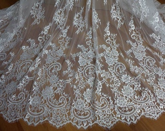 Ivory Französische Chantilly Spitze Anmutiger Blumenhochzeitsstoff Braut Mantilla Lace Fabric Cloche