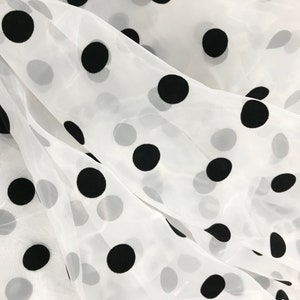 2 CM Tupfen-Stoff, schiere Organza Schwarzer Tupfen-Spitzen-Stoff, Retro Beflockung Punkte Organza Tüll-Stoff
