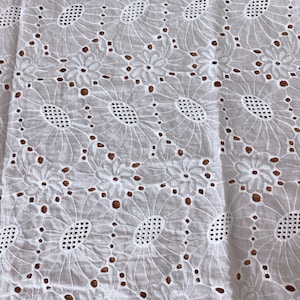 Cotton fabric, off white eyelet fabric by the yard, eyelet embroidered dress lace fabric, cotton eyelet fabric image 4