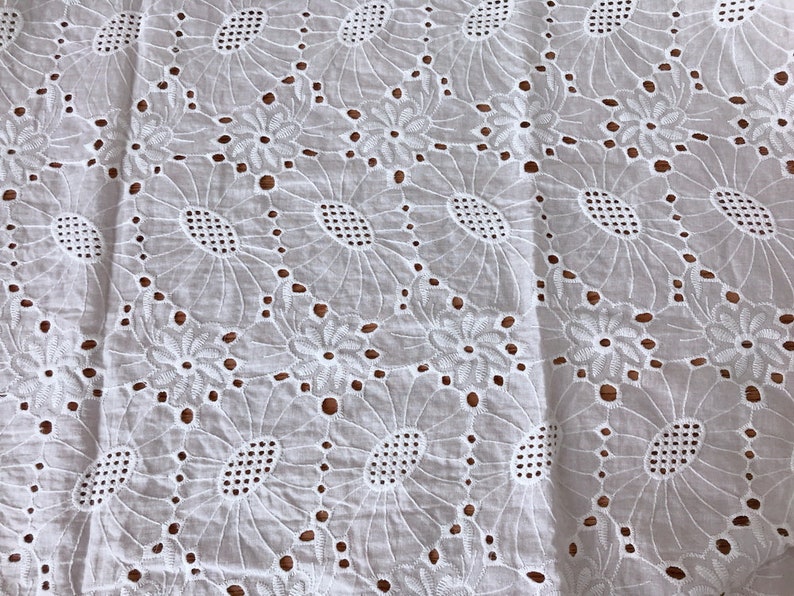 Cotton fabric, off white eyelet fabric by the yard, eyelet embroidered dress lace fabric, cotton eyelet fabric image 4