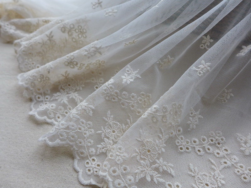 Cotton Tulle Lace Trims Ivory Embroidery Lace Fabric for - Etsy