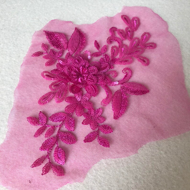 Hot Pink Colored 3d Flower Lace Apliqué Sequin Lace Patch - Etsy