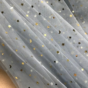 Moon Star Mesh Tulle Fabric Gold Sequins Mesh Fabric For Girl Dress, Top Blouse, Tutu Dress, Wedding Background