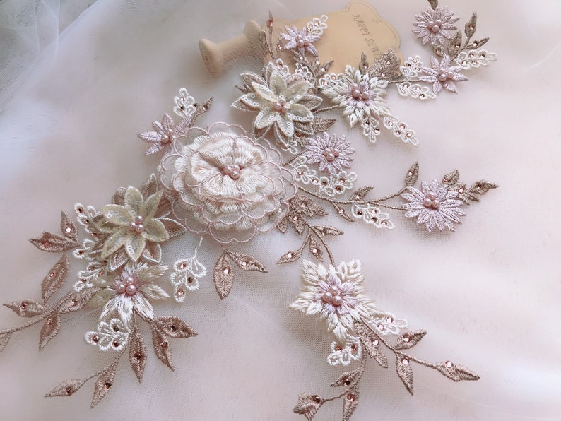 3D Flower Lace Applique With Beading Embellished for Weddings Etsy