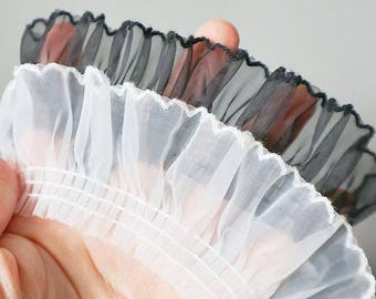 Ruffle Organza Lace Trim, Off White/Black Pleated Organza Trim for Gloves Evening, Ruffle Occasion Dress, Tutu Dress, Headbands Accessories