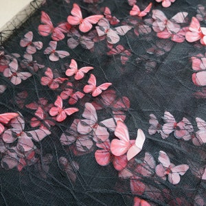 Butterfly Applique Fabric, 3D Butterfly Embroidery Lace Fabric for Flower Girl Dress, Beach Dress, Party Dress