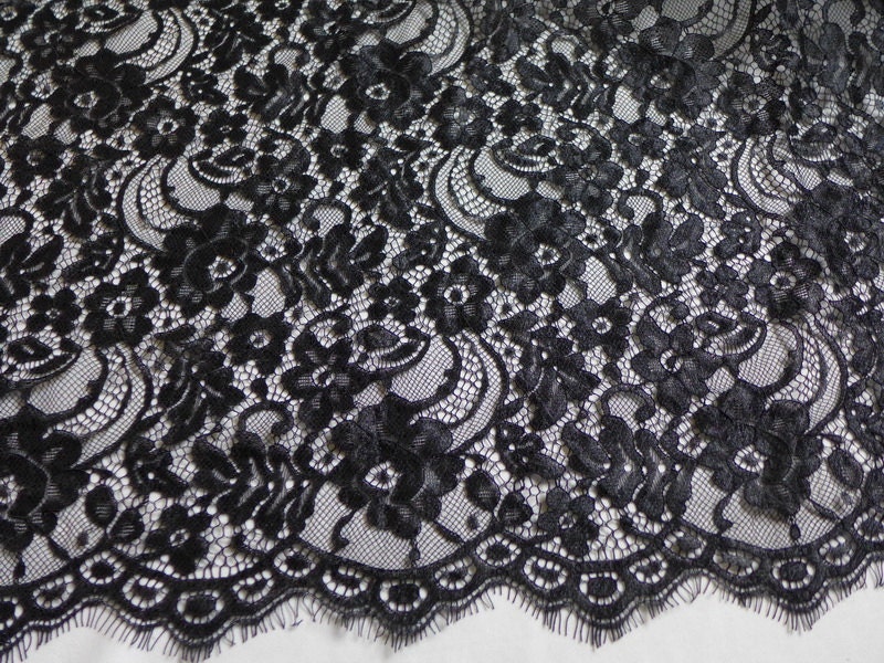 Black Lace Fabric Scalloped Edge Romantic Floral Fabric Elegant Wedding Gown Lace Fabric Black Lace Dress Fabric Etsy UK
