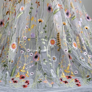 Multicolor Embroidered Florals Fabric Soft Tulle Lace for Princess Prom Dress, Cocktail Dress, Bridesmaid dress