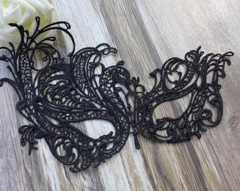 Beautiful Black Venetian Lace Mask, Masquerade Ball Mask, Wedding Mask, Halloween Mask