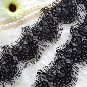 Black Chantilly Lace, Eyelash Lace Trim, Bridal Veil Lace, Wedding Lace Trim