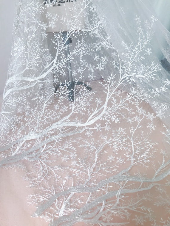 Ivory Embroidery Fabric Snow Trees Lace Snowflake Lace Etsy