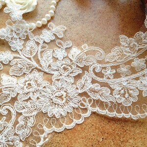 Graceful Ivory Alencon Lace Trim Embroidered Retro Tulle Lace Wedding Veil Bridal Lace Trim image 3