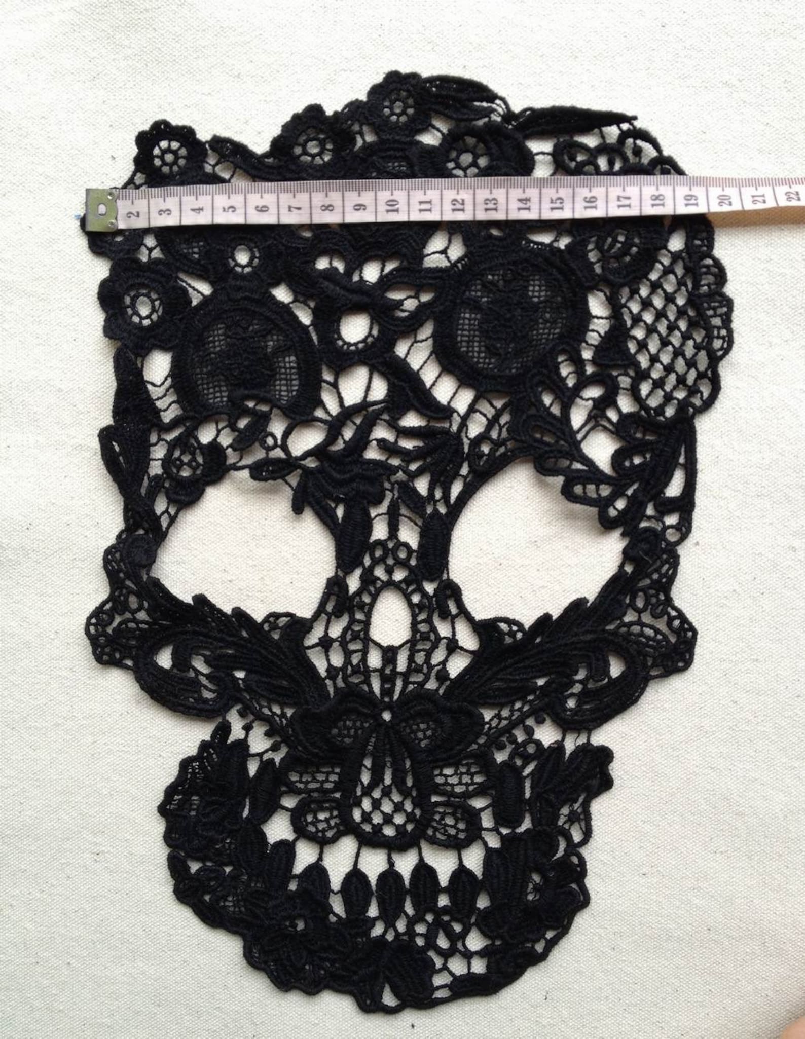 Skull Lace Applique in Black Cotton Lace Applique Costume Etsy